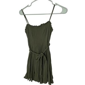 B Darlin Army Green Sz 0 Women's Earthy Front Tie Cottage Farmhouse Mini Dress